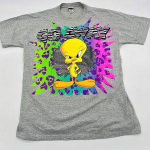 1998 Warner Bros Looney Tunes Gray Short Sleeve Tweety "Go Away" T/Shirt-Large